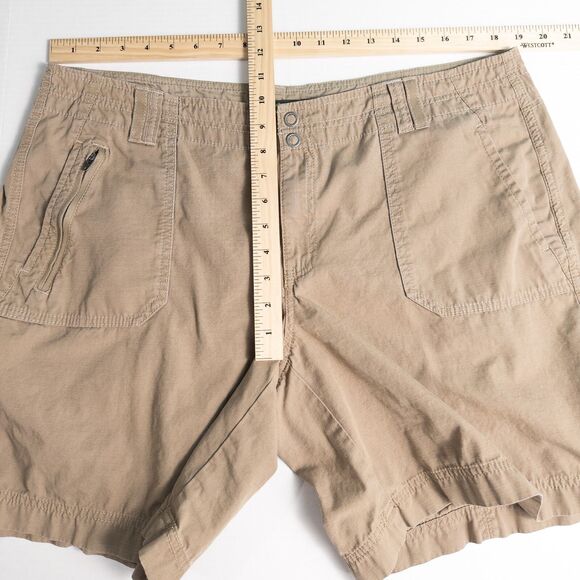 Eddie Bauer Blakely Fit 7" Shorts Womens 16 Tan Ripstop Cotton Flap Pockets - Picture 5 of 16